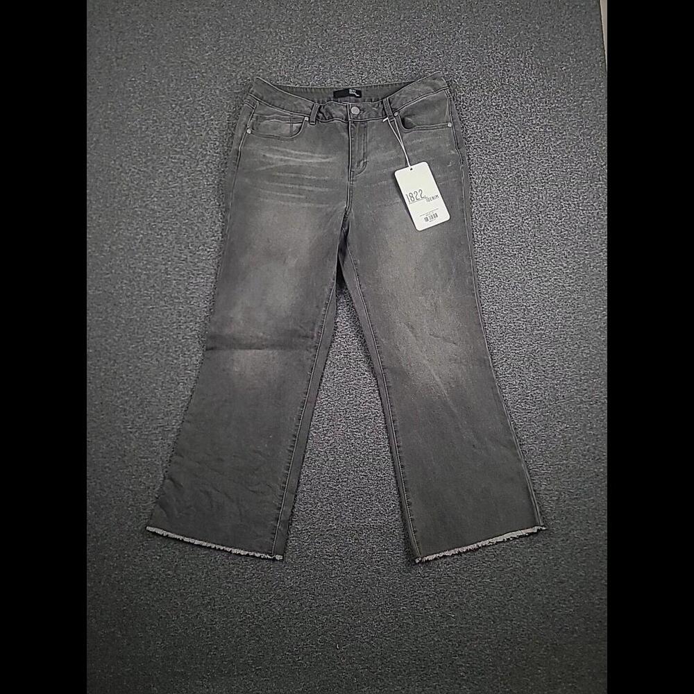 NWT 1822 Denim High Rise Demi Boot Cut Jeans Size 12 x 31L Light Wash Gray